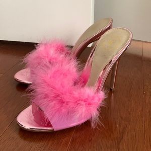 missguided pink feather stiletto heels size 6